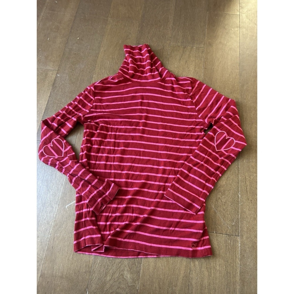 Vineyard Vines Striped Turtleneck Long Sleeve Youth Top XL Womens XS Red Pink